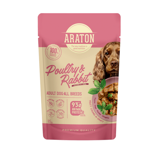 Visų veislių suaugusių šunų šlapias pašaras su paukštiena ir triušiena