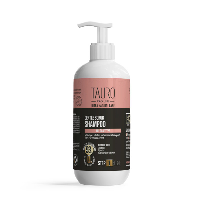 TAURO PRO LINE Ultra Natural Care šampūnas švelniai šveičiantis šunų ir kačių kailį bei odą 