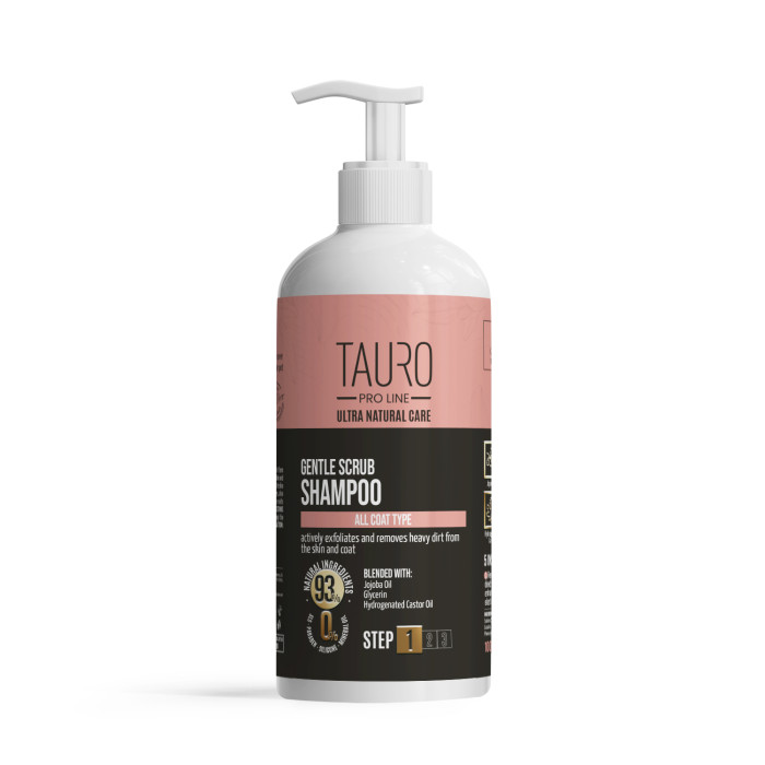 TAURO PRO LINE Ultra Natural Care šampūnas švelniai šveičiantis šunų ir kačių kailį bei odą 