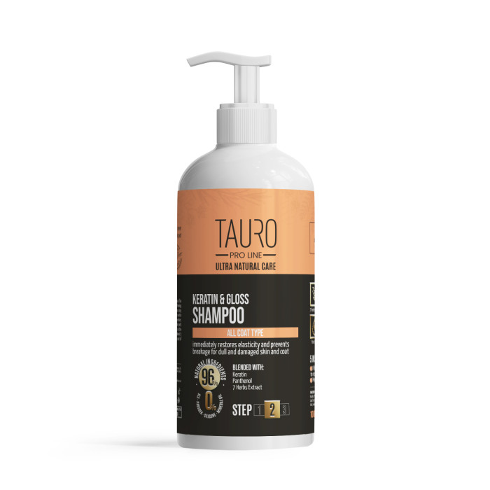 TAURO PRO LINE Ultra Natural Care šampūnas su keratinu šunų ir kačių kailio priežiūrai 