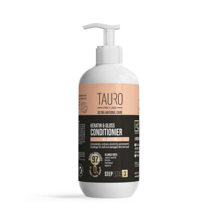 TAURO PRO LINE Ultra Natural Care kondicionierius su keratinu šunų ir kačių kailio priežiūrai 