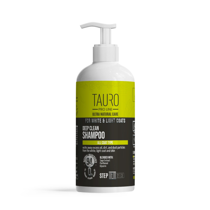 TAURO PRO LINE Ultra Natural Care šampūnas giliai valantis šunų ir kačių baltą-šviesų kailį bei odą 