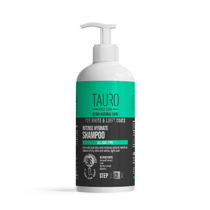 TAURO PRO LINE Ultra Natural Care šampūnas intensyviai drėkinantis šunų ir kačių baltą-šviesų kailį bei odą 