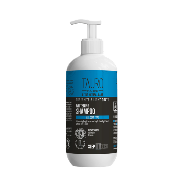 TAURO PRO LINE Ultra Natural Care šampūnas šviesinantis šunų ir kačių baltą ir šviesų kailį 