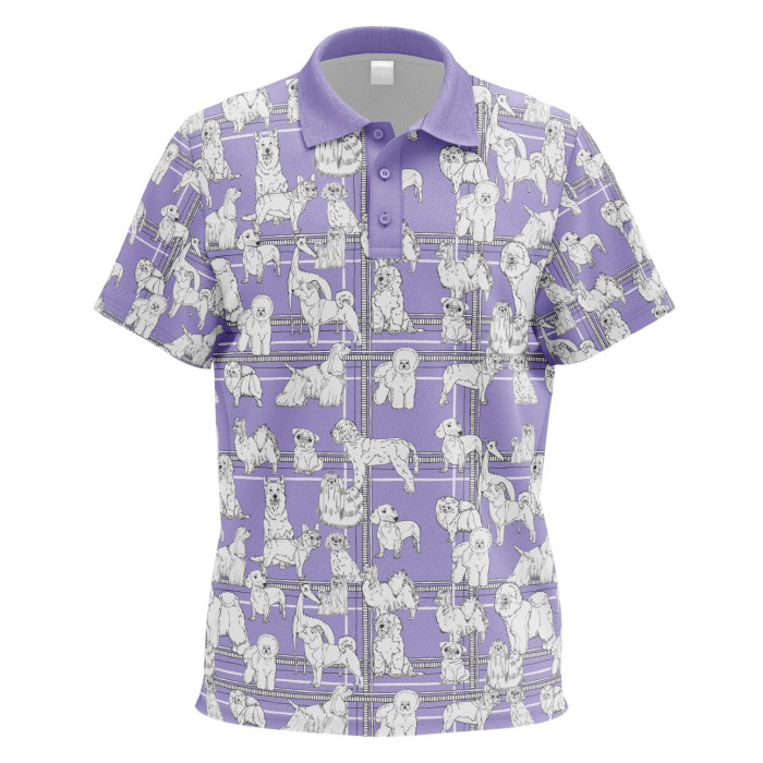 WORLD DOG SHOW Polo marškinėliai trumpomis rankovėmis, violetinės sp., su šuniukų aplikacijomis 