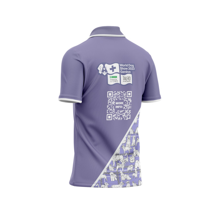 WORLD DOG SHOW Polo marškinėliai trumpomis rankovėmis, violetinės sp., su QR kodu 