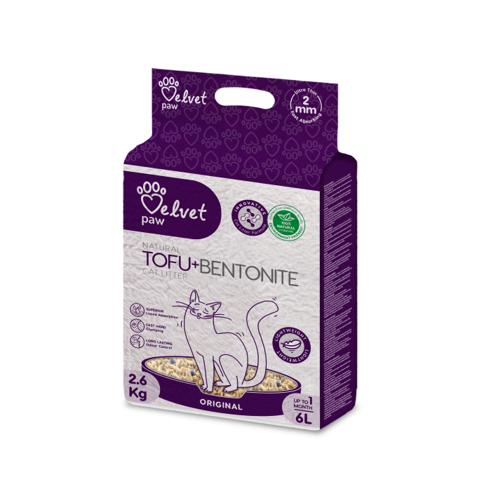 VELVET PAW TOFU kačių kraikas maišytas su bentonitu, originalus, 2 mm granulė 
