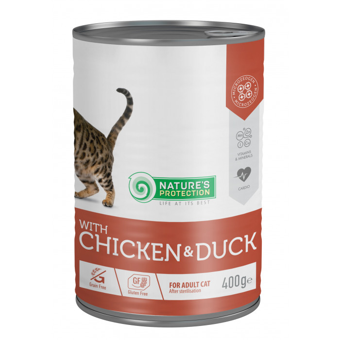 NATURE'S PROTECTION Cat Sterilised with chicken & duck Konservuotas pašaras 