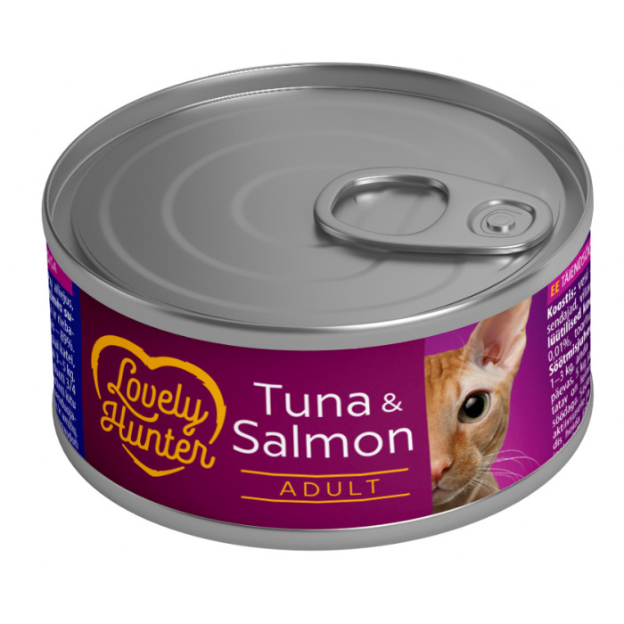 LOVELY HUNTER suaugusių kačių konservuotas pašaras su tunu ir lašiša 