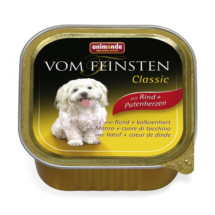ANIMONDA Vom feinsten classic suaugusių šunų konservuotas pašaras su jautiena ir kalakutų širdelėmis 