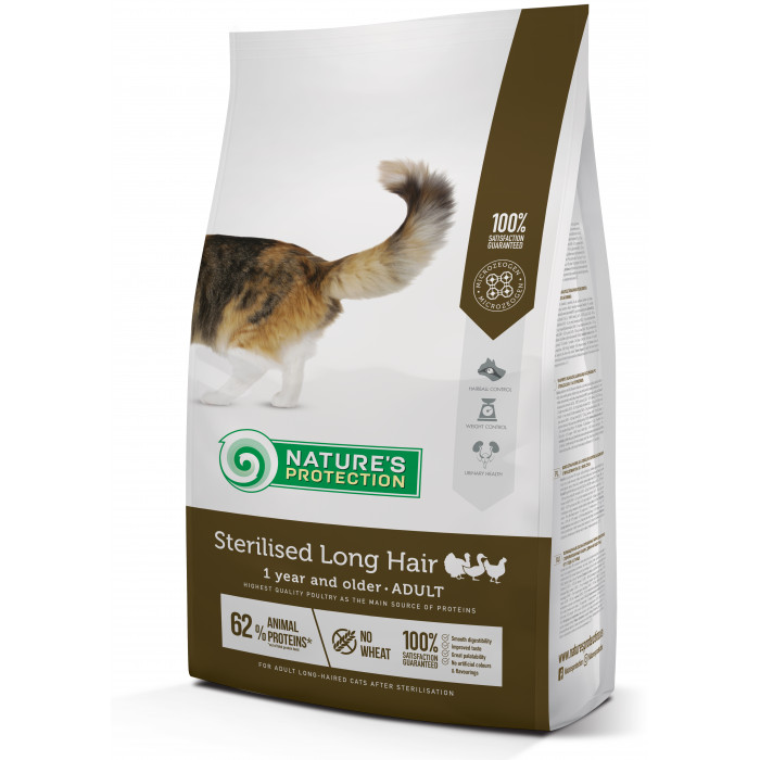 NATURE'S PROTECTION Sterilised Longhair Adult 1 year and older Poultry Sausas pašaras katėms 