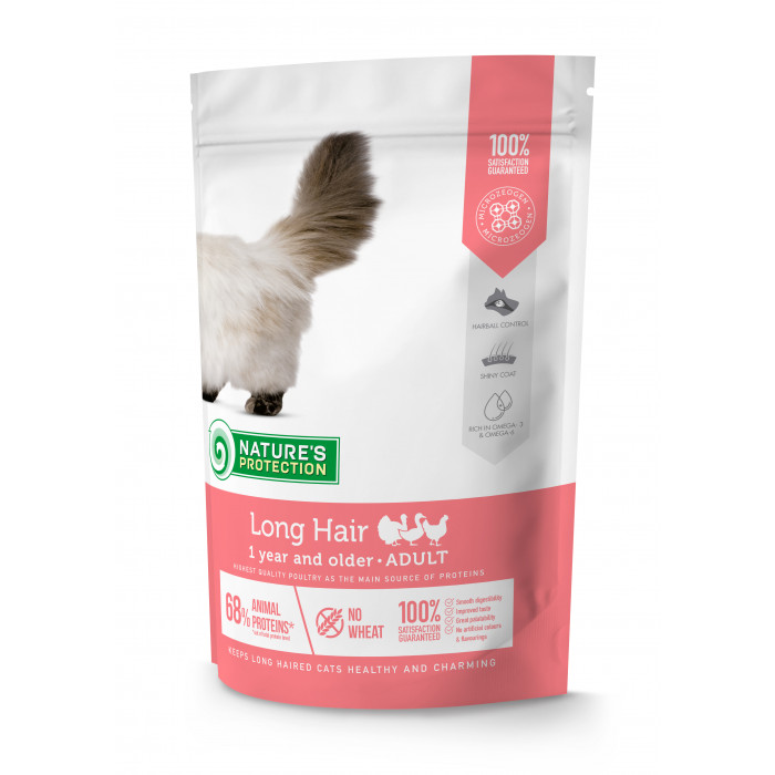 NATURE'S PROTECTION Longhair Adult 1 year and older Poultry  Sausas pašaras katėms 