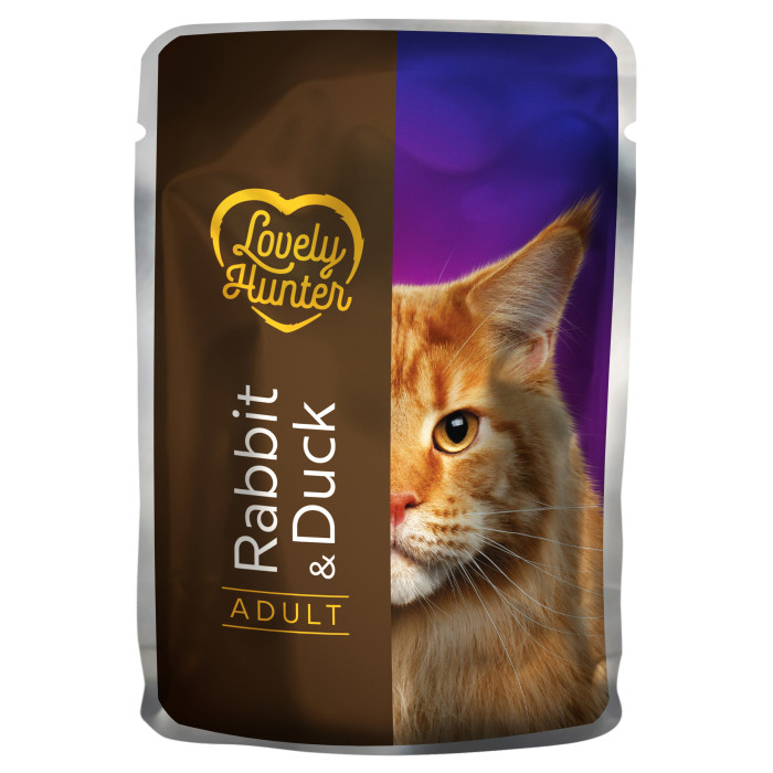 LOVELY HUNTER Adult Konservuotas pašaras katėms su triušiena ir antiena 