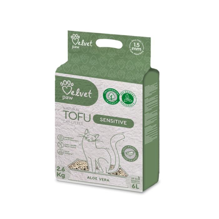 VELVET PAW TOFU jautrių kačių kraikas, su alijošiaus esencija 