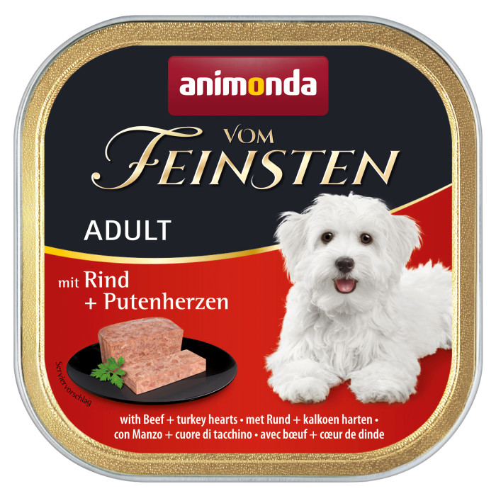 ANIMONDA Vom feinsten classic suaugusių šunų konservuotas pašaras su jautiena ir kalakutų širdelėmis 