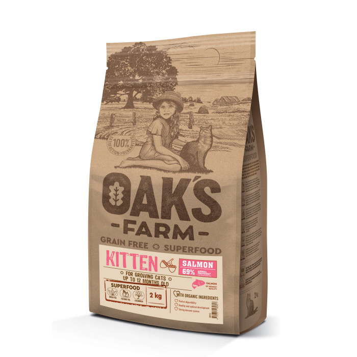 OAK'S FARM kačiukų sausas begrūdis pašaras su lašiša 