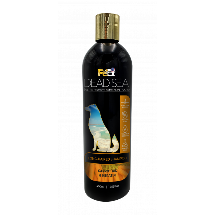 PETEX DEAD SEA LONG-HAIRED SHAMPOO CARROT OIL & KERATIN Šunų ir kačių šampūnas su keratinu, išsausėjusios odos priežiūrai 