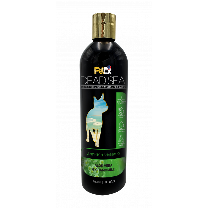 PETEX DEAD SEA Aloe Vera & Chamomile Anti-Itch Shampoo Šunų ir kačių šampūnas raminantis, sudirgusios odos priežiūrai, 