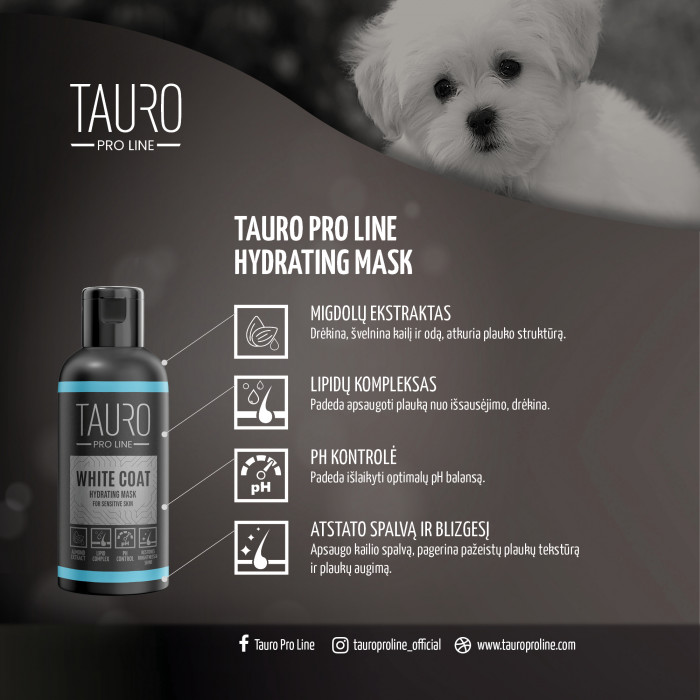 TAURO PRO LINE White Coat, baltakailių šunų ir kačių kailį drėkinanti kaukė 