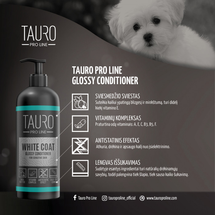 TAURO PRO LINE White Coat glossy conditioner kondicionierius šunims ir katėms 