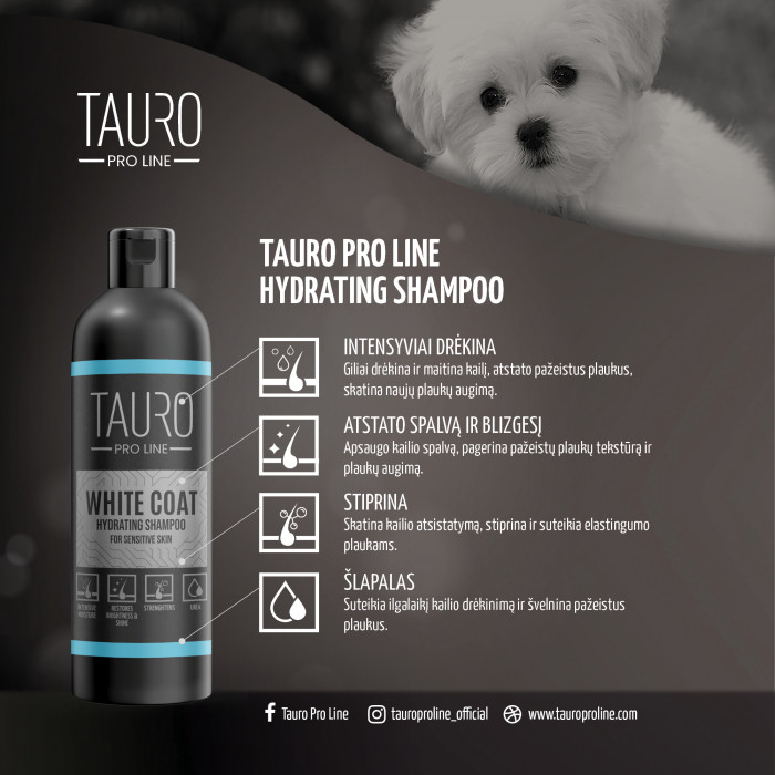 TAURO PRO LINE White Coat hydrating, šunų ir kačių šampūnas 