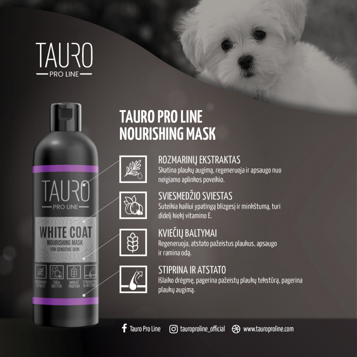 TAURO PRO LINE White Coat, baltakailių šunų ir kačių kailį maitinanti kaukė 