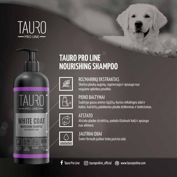 TAURO PRO LINE White Coat Nourishing, šunų ir kačių šampūnas 