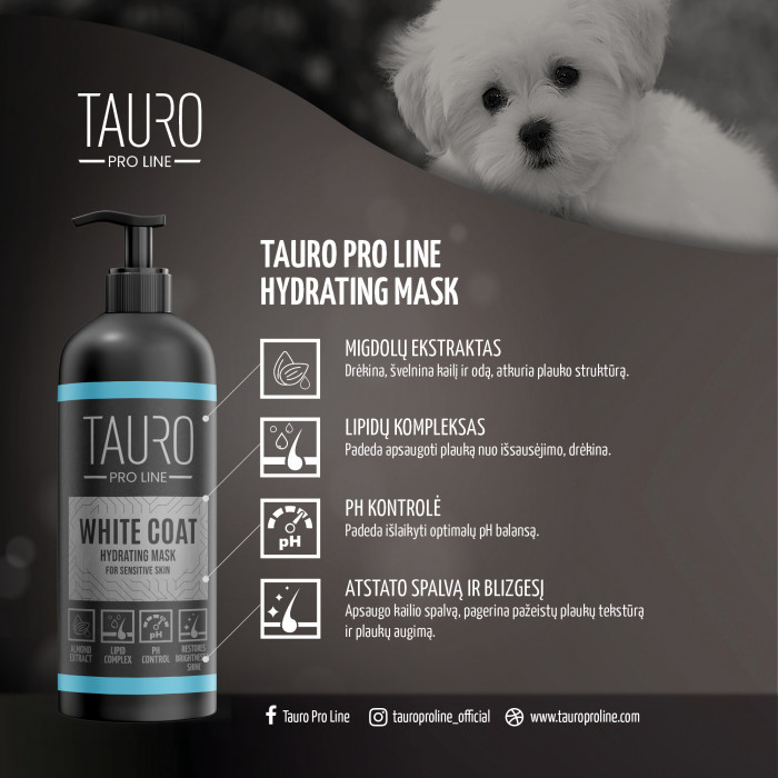 TAURO PRO LINE White Coat hydrating mask, kaukė šunims ir katėms 
