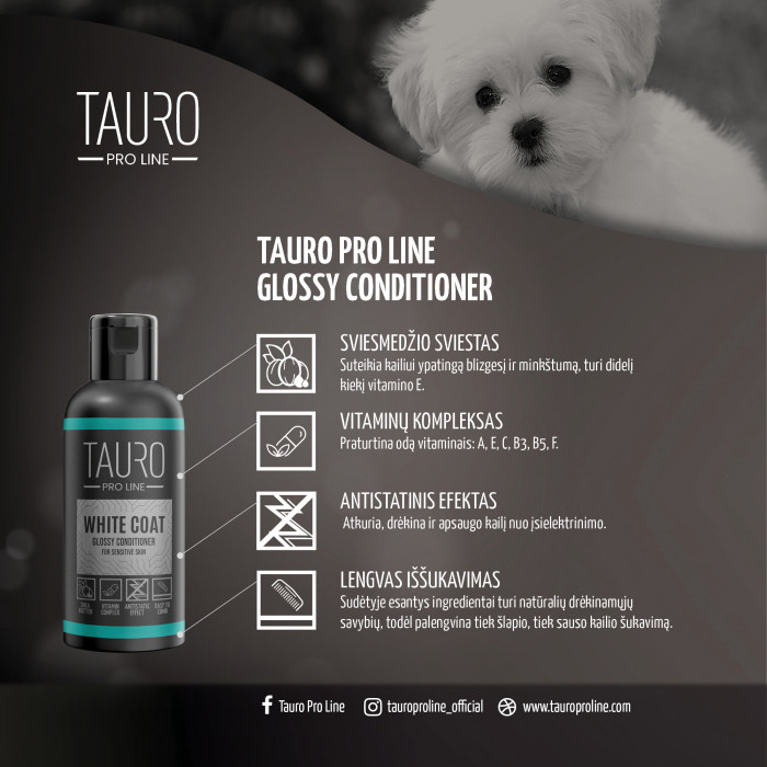 TAURO PRO LINE White Coat glossy conditioner, balzamas šunims ir katėms 