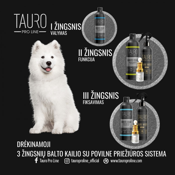 TAURO PRO LINE White Coat, baltakailių šunų ir kačių kasdienės kailio priežiūros šampūnas 