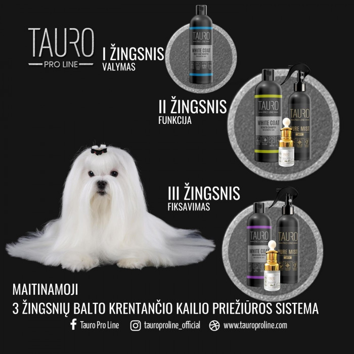 TAURO PRO LINE White coat, baltakailių šunų ir kačių šampūnas su keratinu 