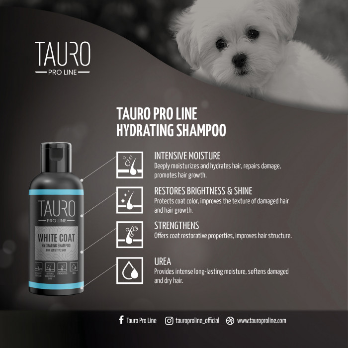 TAURO PRO LINE White Coat hydrating Shampoo, šampūnas šunims ir katėms 