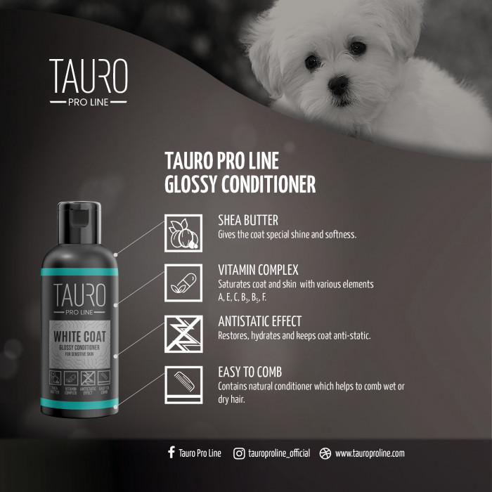 TAURO PRO LINE White Coat glossy conditioner, balzamas šunims ir katėms 