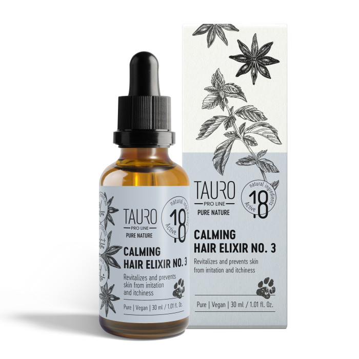 TAURO PRO LINE Pure Nature Calming Elixir No. 3 eliksyras raminantis šunų ir kačių kailį bei odą 