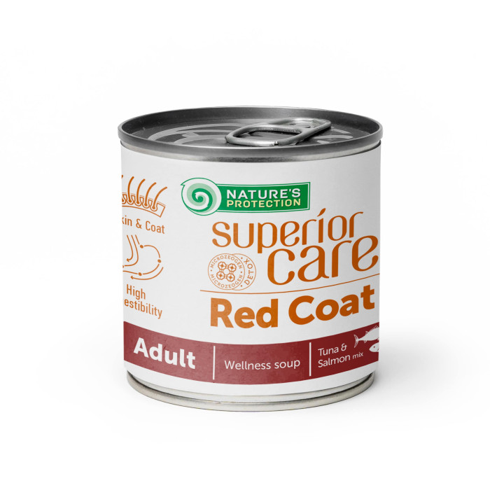 NATURE'S PROTECTION SUPERIOR CARE suaugusių visų veislių raudonkailių šunų pašaro papildas - sriuba su lašiša ir tunu 