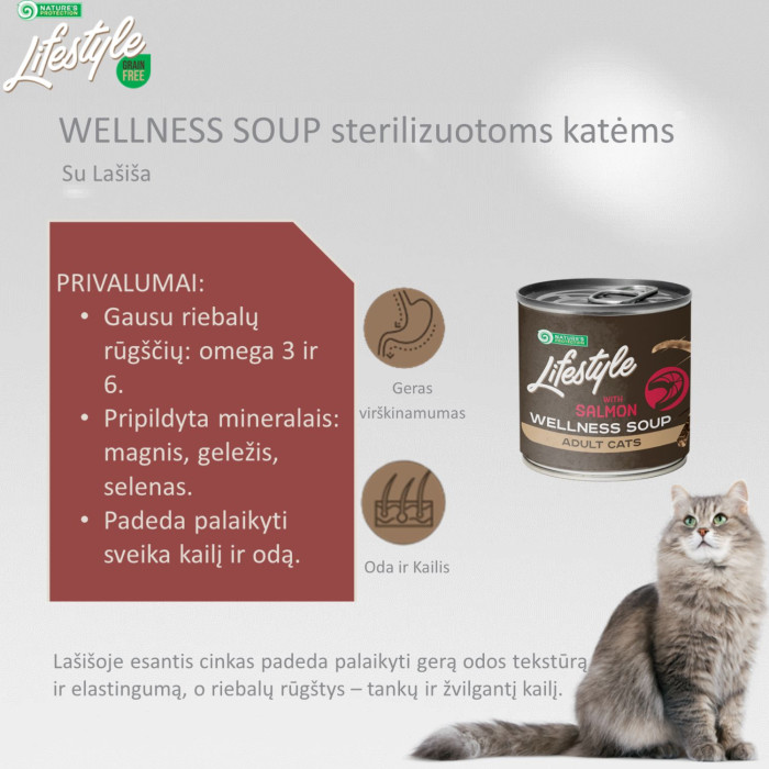 NATURE'S PROTECTION LIFESTYLE sterilizuotų suaugusių kačių pašaro papildas - sriuba su lašiša 