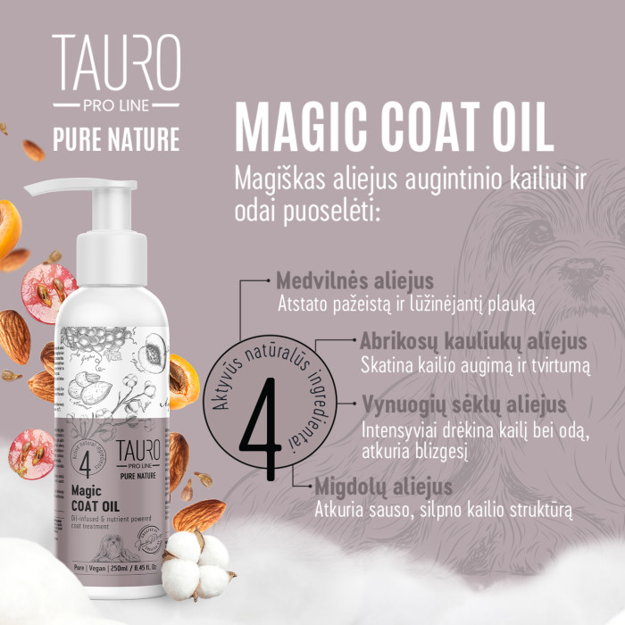 TAURO PRO LINE Pure Nature magic coat oil, šunų kailio priežiūros aliejus 