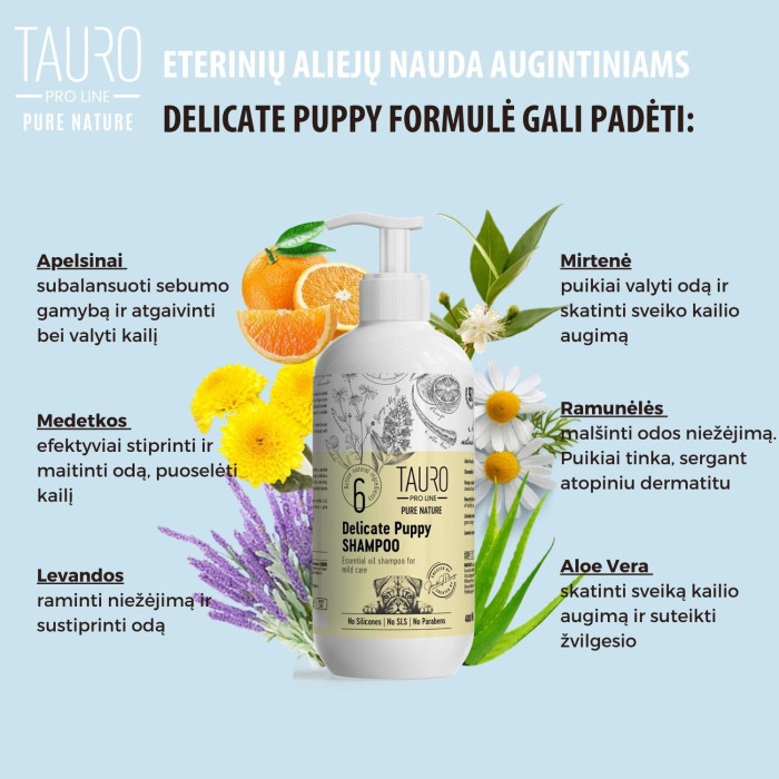 TAURO PRO LINE Pure Nature Delicate Puppy švelnus šuniukų kailio šampūnas 