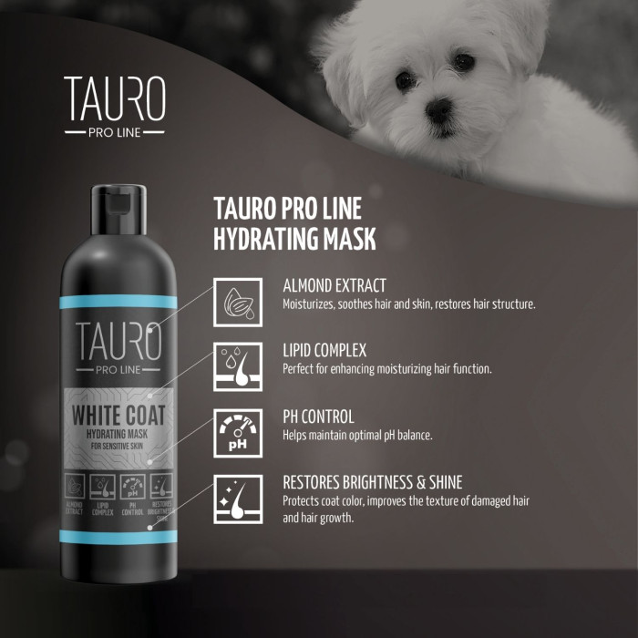 TAURO PRO LINE White Coat, baltakailių šunų ir kačių kailį drėkinanti kaukė 