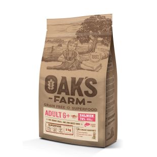 OAK'S FARM senstančių mažų ir labai mažų veislių šunų sausas begrūdis pašaras su lašiša 2 kg x 4