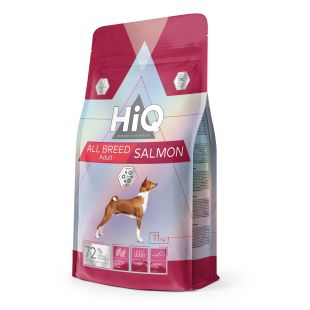 HIQ visų veislių suagusių šunų sausas pašaras su lašiša 11 kg x 2