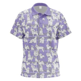 WORLD DOG SHOW Polo marškinėliai trumpomis rankovėmis, violetinės sp., su šuniukų aplikacijomis S dydis