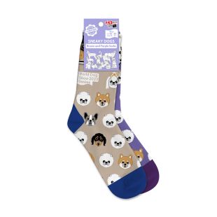 WORLD DOG SHOW kojinės su medvilne ir šuniukų aplikacijomis rudos ir violetinės sp., su šuniukų aplikacijomis, 36-40 dydis