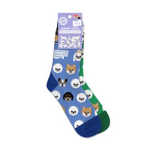 WORLD DOG SHOW kojinės su medvilne ir šuniukų aplikacijomis mėlynos ir žalios sp., su šuniukų aplikacijomis, 36-40 dydis
