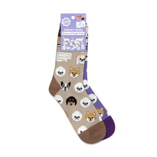 WORLD DOG SHOW kojinės su medvilne ir šuniukų aplikacijomis rudos ir violetinės sp., su šuniukų aplikacijomis, 41- 46 dydis