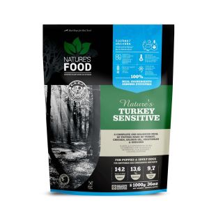 NATURE`S FOOD Turkey Sensitive šaldytas šunų pašaras su kalakutiena ir vištiena 1 kg