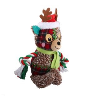 MISOKO Kalėdinis šunų žaislas ELNIAS SU KEPURE pliušinis, 28x10x36 cm