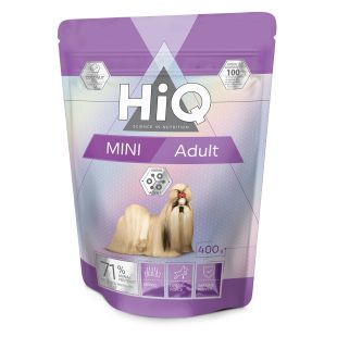 HIQ mažų veislių suaugusių šunų sausas pašaras su paukštiena 400 g