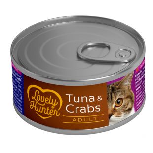 LOVELY HUNTER kačių konservuotas pašaras su tunu ir krabais 85 g