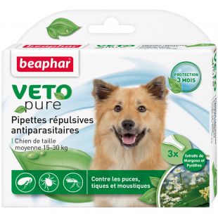BEAPHAR VETO Pure - 1 lašai  nuo blusų vidutinių veislių šunims iki 15-30 kg x 3